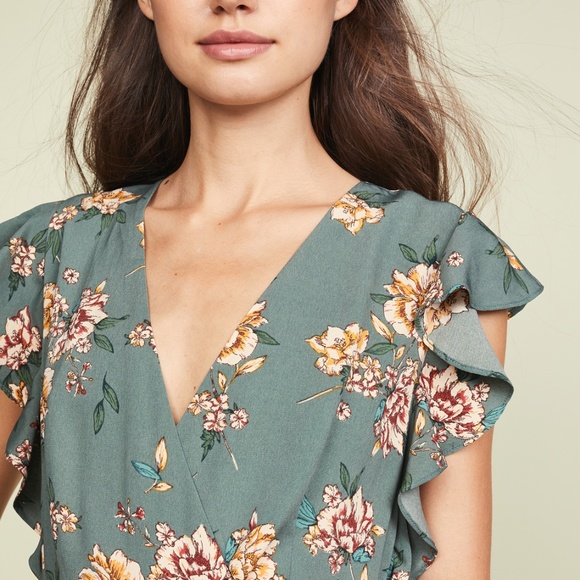SALE ✨$89 J.O.A. Green Floral Faux Wrap Midi Dress - Picture 3 of 6
